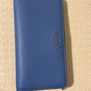 kate spade Blue Pebbled Leather slim fold Wallet
